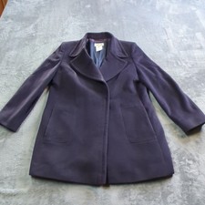 Vintage Louis Feraud Paris Coat Virgin Wool Angora Blend Double Breasted Navy Xl