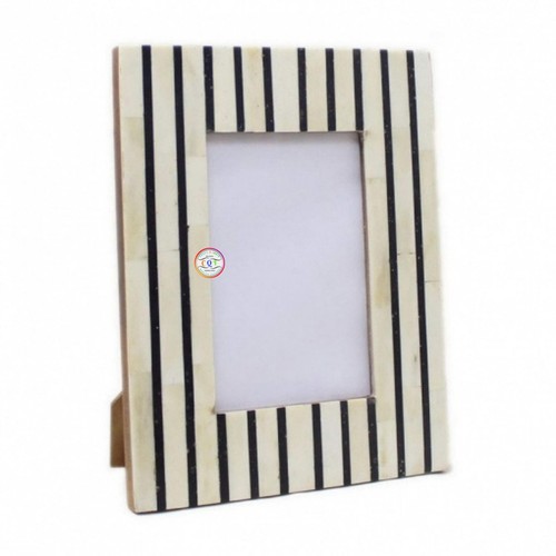 Bone Inlay Photo Frame | Black And Ivory Pinstriped Bone Photo Frame - Picture 9 of 10