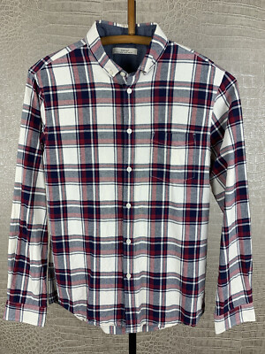 CELIO* Herren Gr M Hemd Oxford Shirt langarm navy rot weiß kariert Baumwolle 7A1