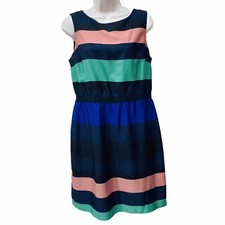 LOFT Sz S Multicolor Striped Sleeveless Polyester Shift Shirt Sheath Dress • VG‼
