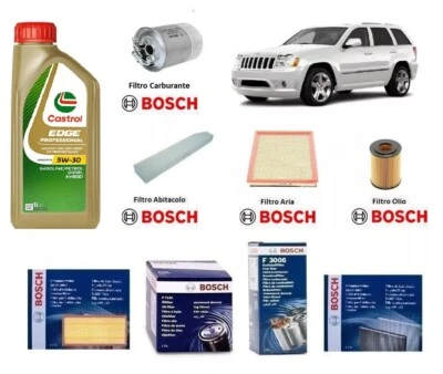Kit Filtri Tagliando Bosch + Olio per Jeep Grand Cherokee III WH,WK 3.0 CRD 4x4