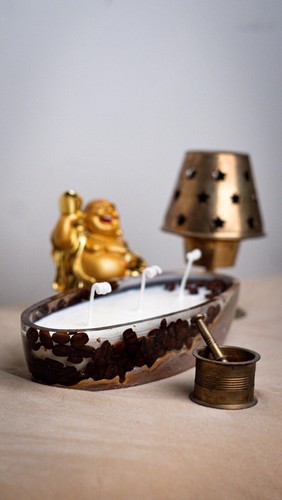 Gift Candle| Coffee Scent Candle | Handmade | 3 Wick | Coffee And Gold Design - Picture 3 of 7