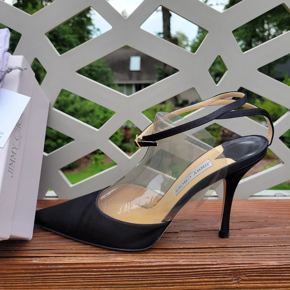 Jimmy Choo Entrap Slingback Black Leather Med Heel Shoes SZ41/US 10: LIGHT WEAR - Image 3 of 4