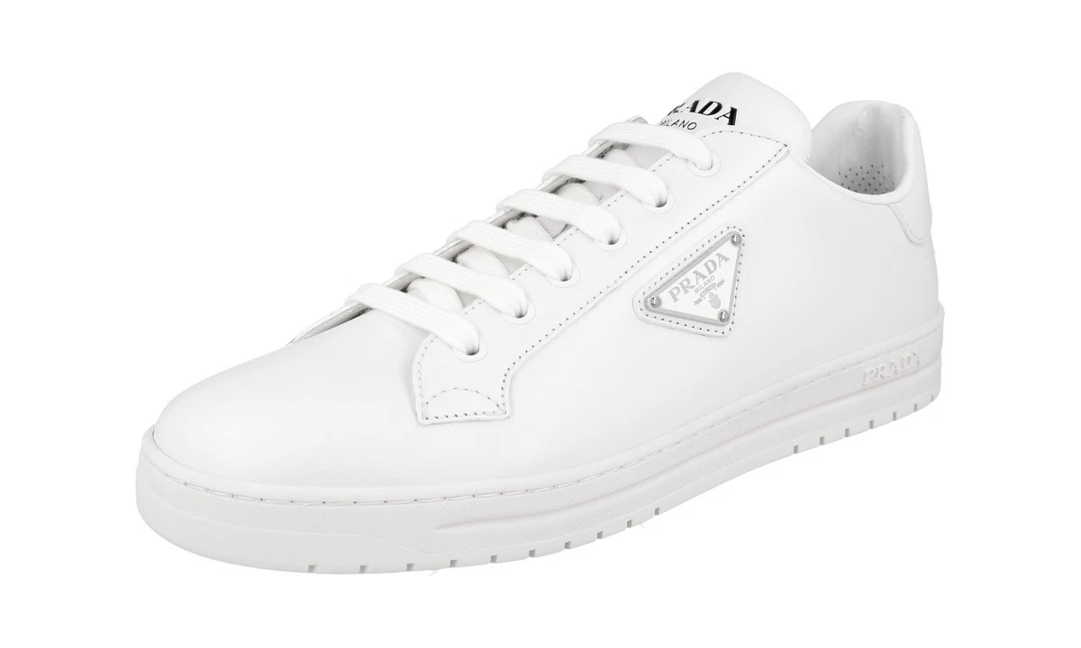 PRADA Leder Downtown Sneaker Schuhe 1E144N Weiss Triangolo NEU - 40,5 UK 7.5