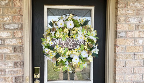 XL Welcome Y'all Lemon & Daisy Deco Rete Porta Frontale Fatto a Mano Arredamento Casa - Foto 4 di 6