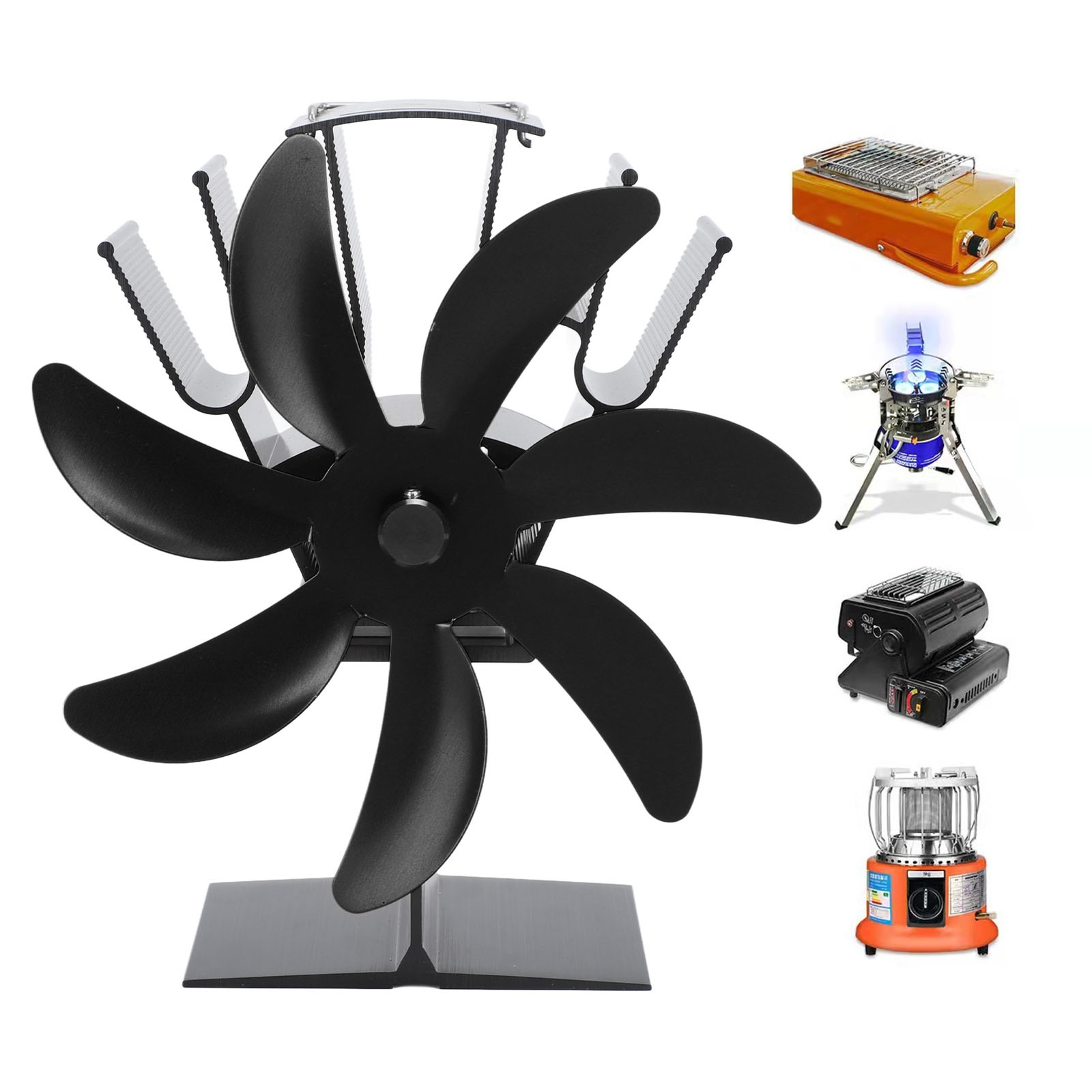 7 Blade Heat Powered Stove Fan Thermoelectric Fireplace Fan Black Home