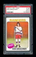 1975 OPC HOCKEY 146 RON GRESHCHNER ROOKIE CARD PSA 9oc MINT RANGERS
