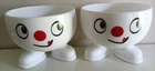 Vintage ARC International France Smiley Face Footed Milk Glass Bowls Set of 2
