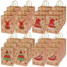 24PCS Assorted Xmas Gift Bags - Small Kraft Paper Bags with Handles & Christm...