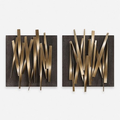 Uttermost Crosshatch Metal Wall Decor Set of 2, Antique Gold - 4382