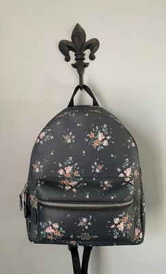 COACH Medium Charlie Backpack Rose Bouquet Print/ Midnight Blue/ Silver ~ 91530
