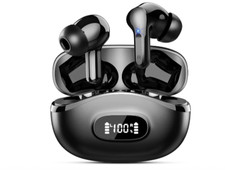 Bluetooth 5.4 Wireless Earbuds HiFi Stereo 48H Dual LED Display IP7 Black ENC