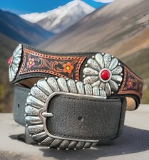 Tony Lama Leather Belt SIERRA BLOSSOM Size 30 NWT List 82 Rare Find 