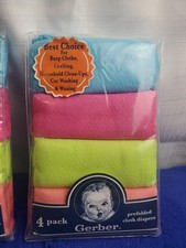 NOS VTG Gerber Prefolded Burp Cloth Diapers ONE 4-Pack Pink Green Blue Coral
