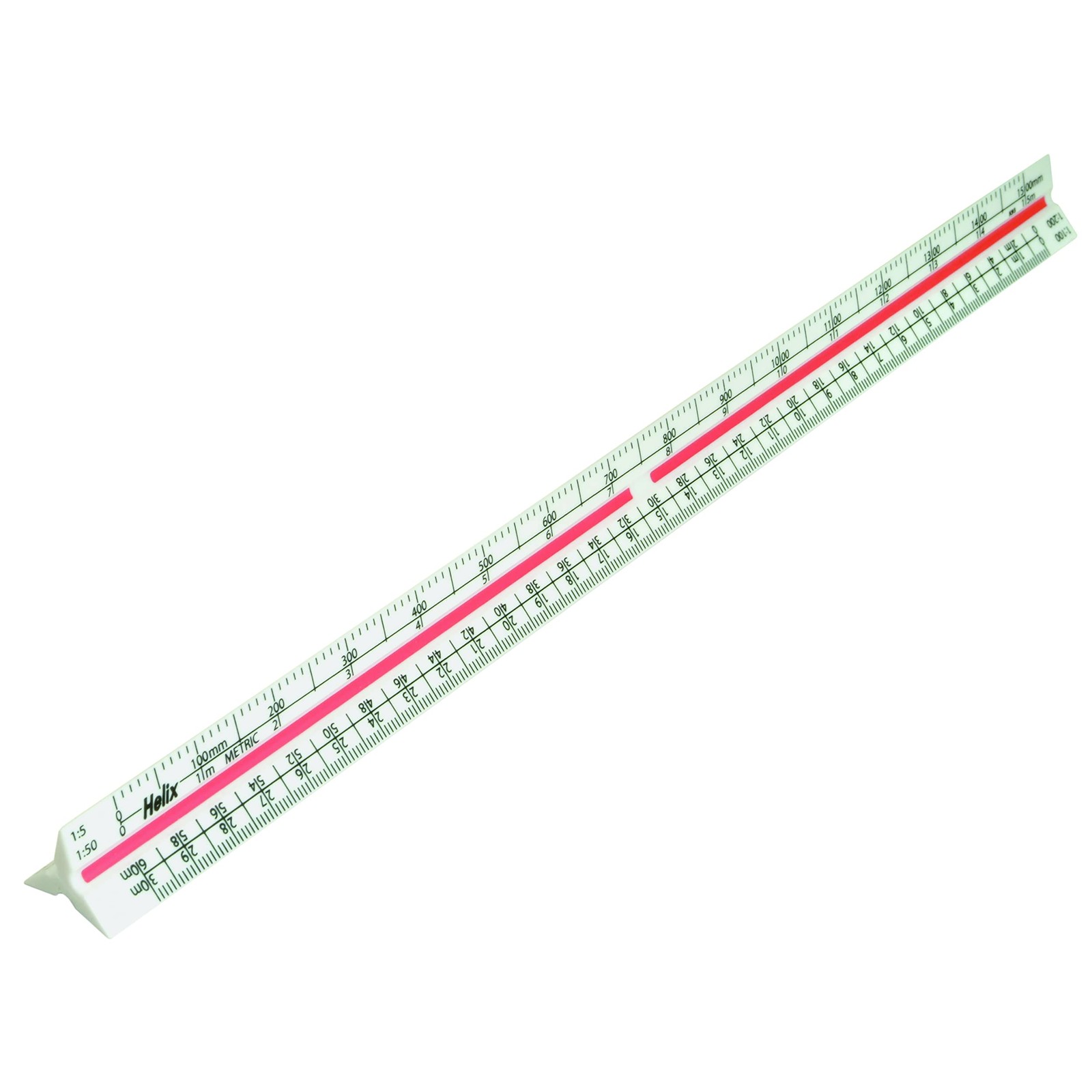 300mm Metric Triangular Scale Ruler Red