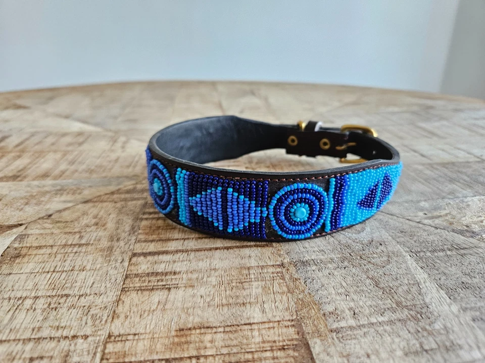 Handmade African Beaded Leather Dog Collar | Maasai Pet Collar | Unique Pet Gift - Image 3 of 4