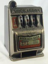 VTG Atlantic City Buckaroo Bank Novelty Coin Slot Machine Cast Metal JACKPOT