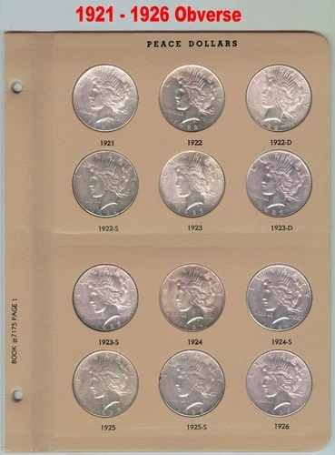 COMPLETE SET OF PEACE SILVER DOLLARS - 24 COINS -DANSCO ALBUM-FINE TO EXTRA FINE