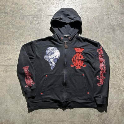 Mens Y2K Christian Audigier Full Zip Embroidered Hoodie Men's Size
