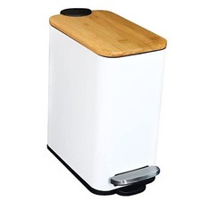  Bathroom Trash Can with Bamboo Lid Soft Close and Foot Pedal, Small White