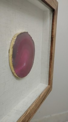 Geode Agate Stone Slice Framed Wall Art Shadow Box Pink Purple W/gold Edge 8x8 