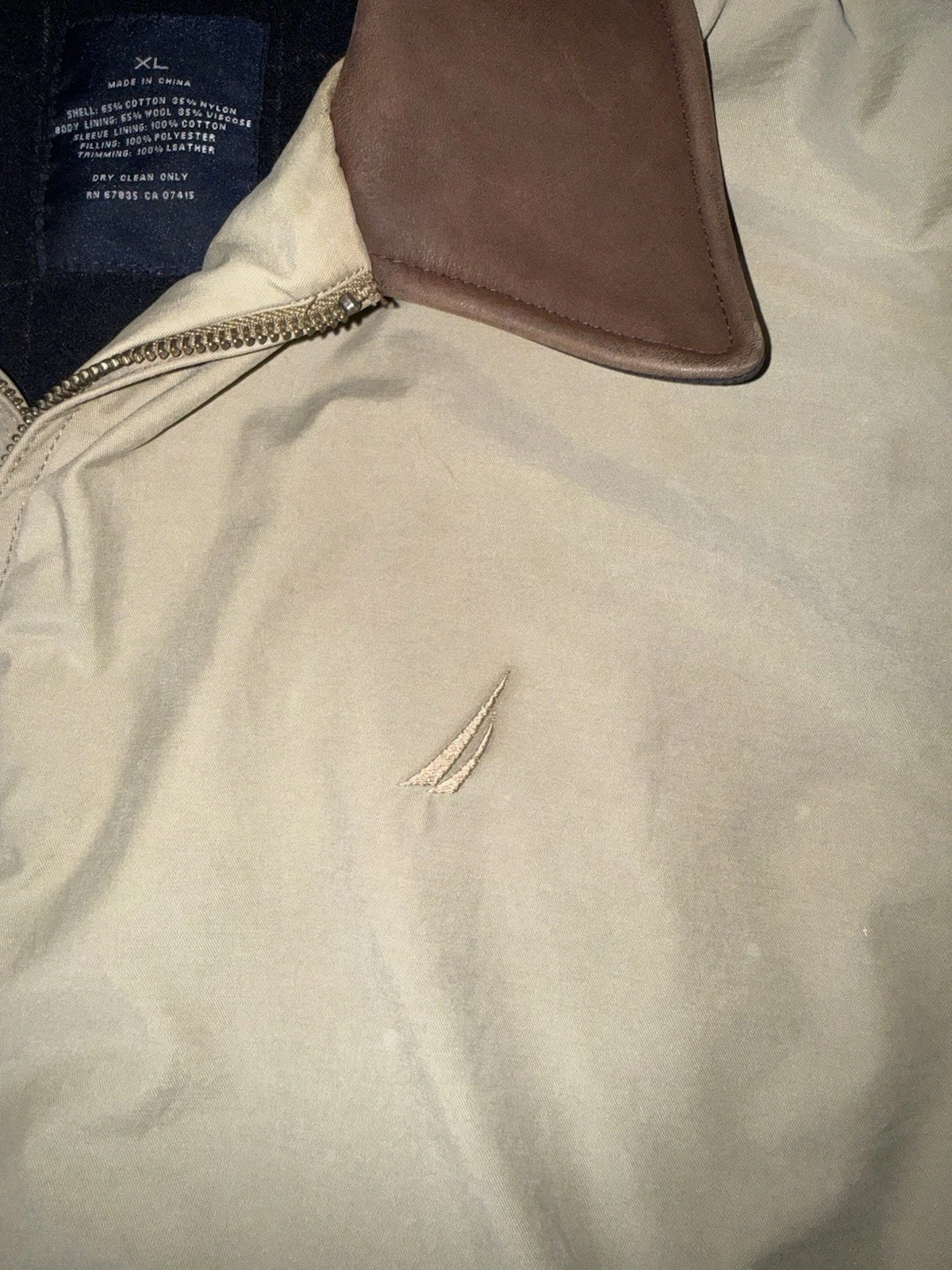 Nautica Men's Bomber Jacket XL Beige/Brown Full Zip Spread Collar Lined Pockets - product detail image 4
