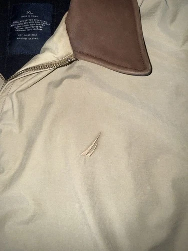 Nautica Men's Bomber Jacket XL Beige/Brown Full Zip Spread Collar Lined Pockets image 4