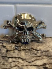 Vintage Silver Tone Belt Buckle Skull Crossbones Edgy Y2K Glossy Gothic Biker