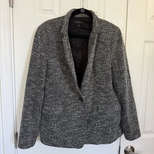 Talbots Classic One Button Black/White Herringbone Tweed Blazer Women's XL EUC