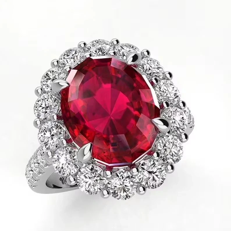 Oval Cut 3.50 Carats Natural Red Ruby & Diamond Wedding Ring Solid 950 Platinum - Image 3 of 4