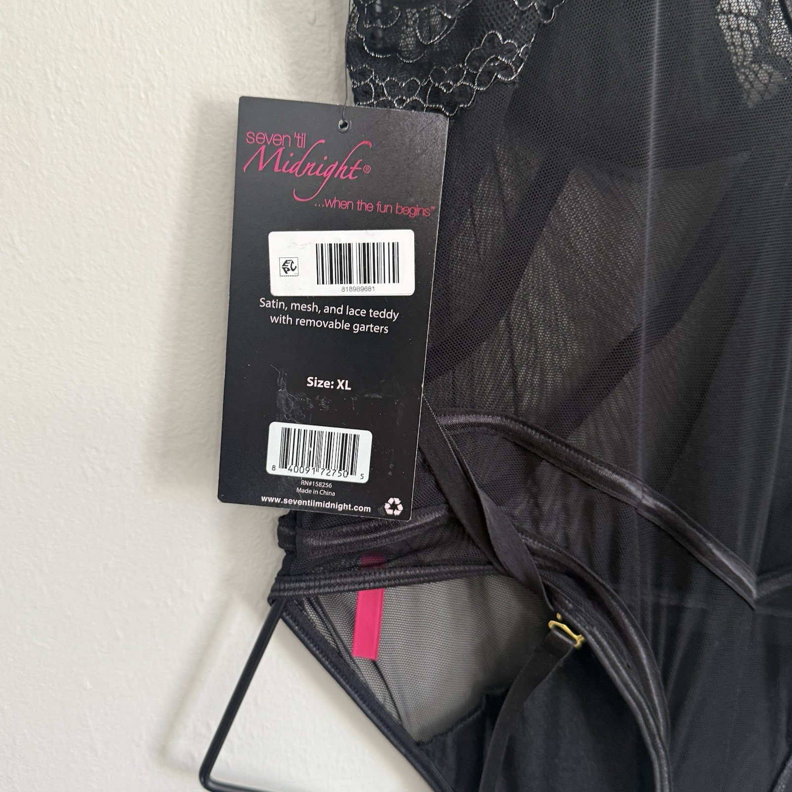 New SEVEN ‘TIL MIDNIGHT Women’s Black Satin Mesh Lace Teddy One Piece Size XL