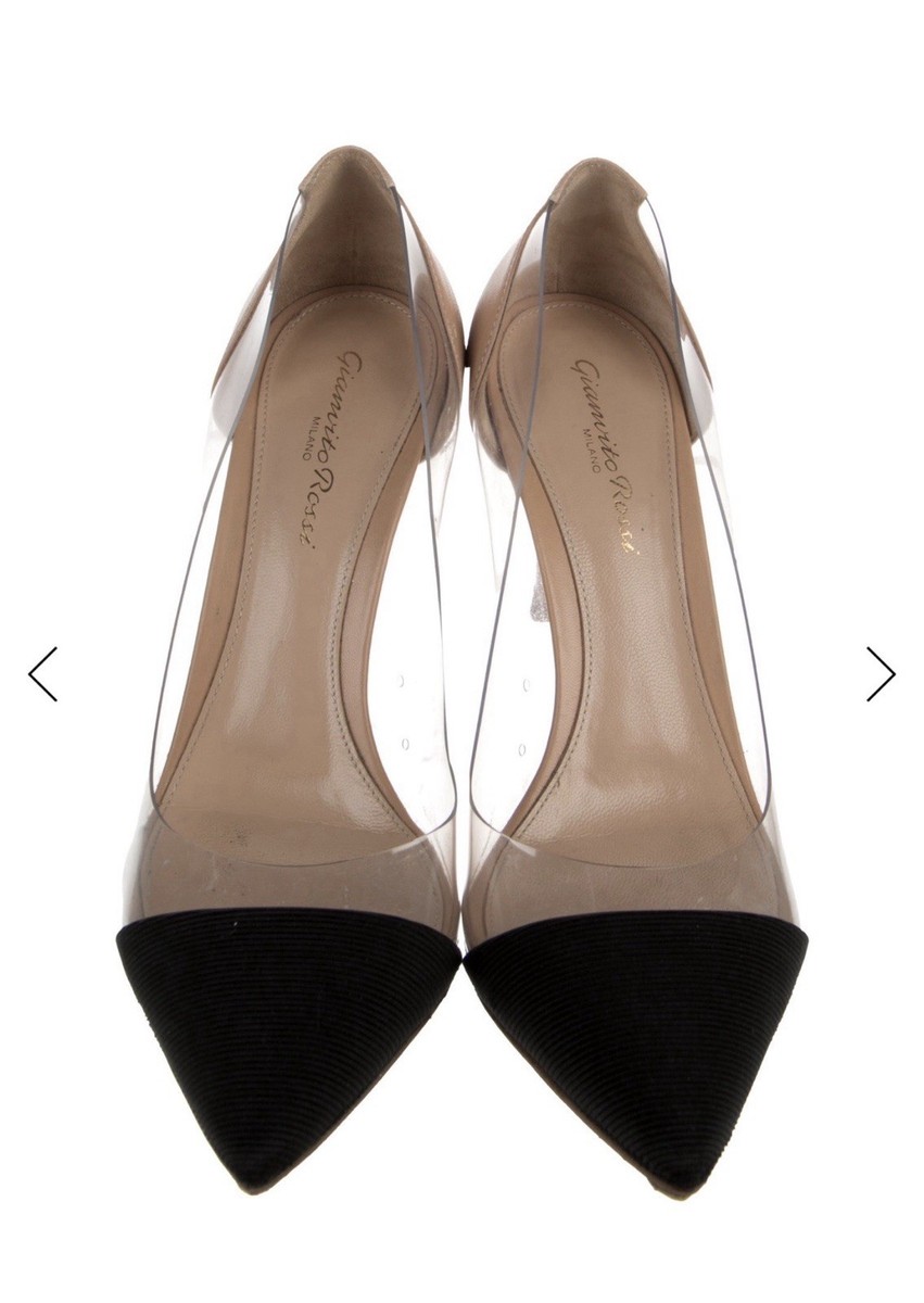 Gianvito Rossi Beige Clear Black Leather PVC Pointed Toe Stiletto Pump  View 3