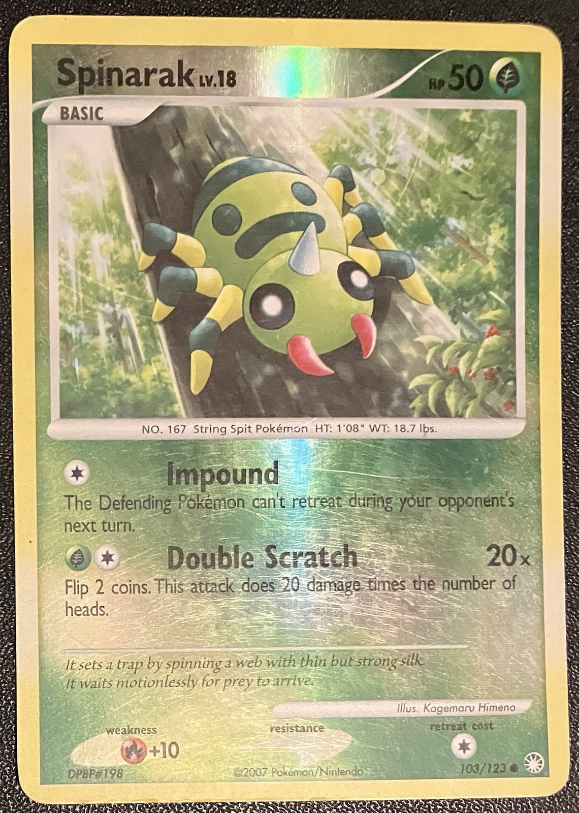Pokemon Card TCG Spinarak 103/123 Mysterious Treasures 2007 Reverse Holo LP/MP