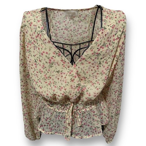 LONDON ROSE Floral Print Blouse Size Medium Surplice Front Elastic Waist Top