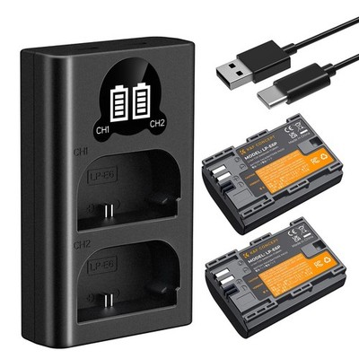 KF CONCEPT LP-E6P 2400mAh Kamera-Akku 2er Pack, LCD Dual Slot Power Charger K...
