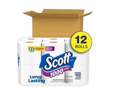Scott 1000 Toilet Paper, 12 Rolls, 1,000 Sheets per Roll