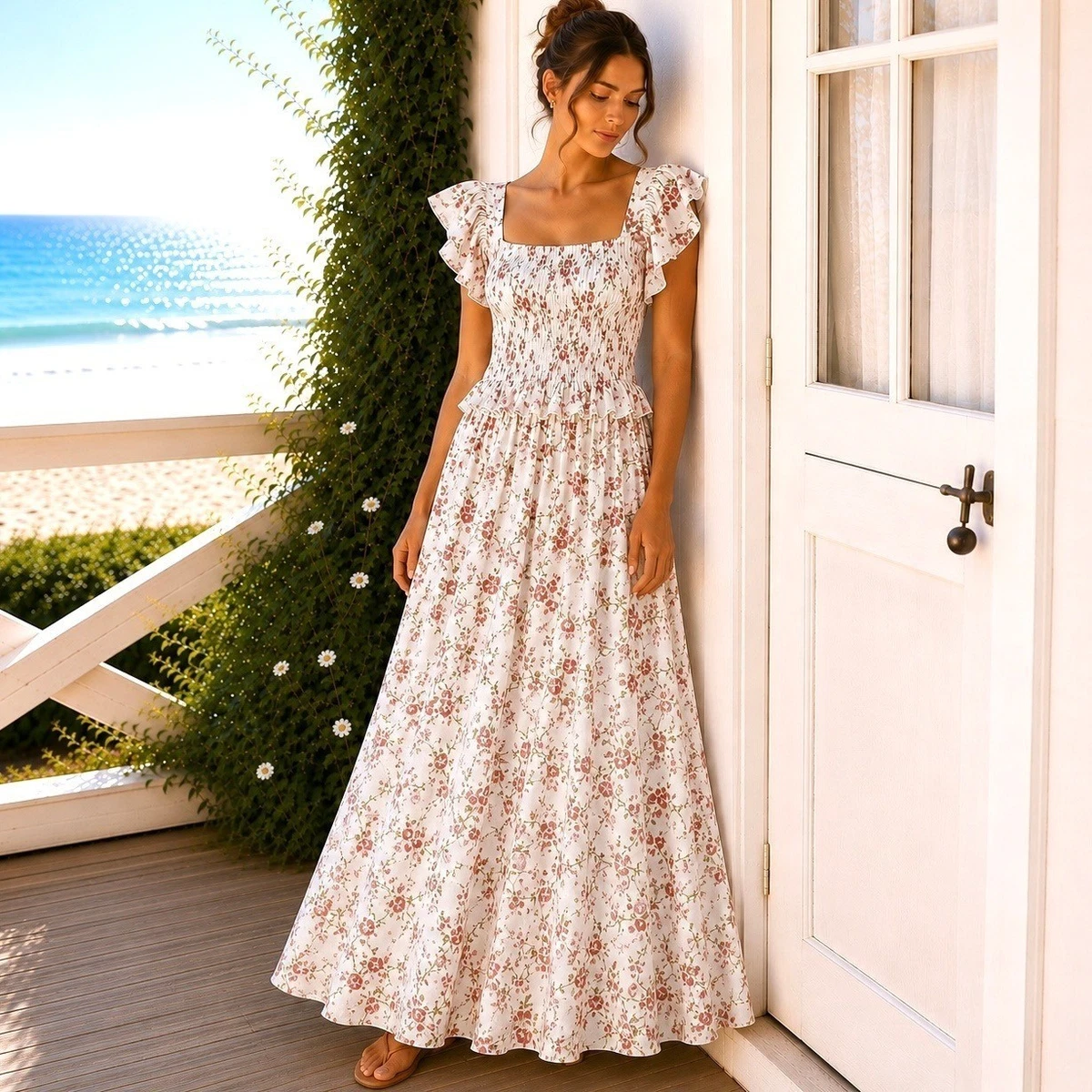 cotton western dresses Charming Blue Cotton Western Maxi Dress-XL by TLB