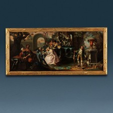 Quadro Antico Festa Galante nel Parco Dipinto Scuola Francese XVIII Secolo