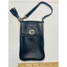 Vintage Coach Black Leather Phone Wristlet with Tassel and Turnlock