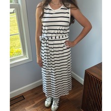 Banana Republic White Navy Striped Sleeveless Straight Cotton Dress SIZE L