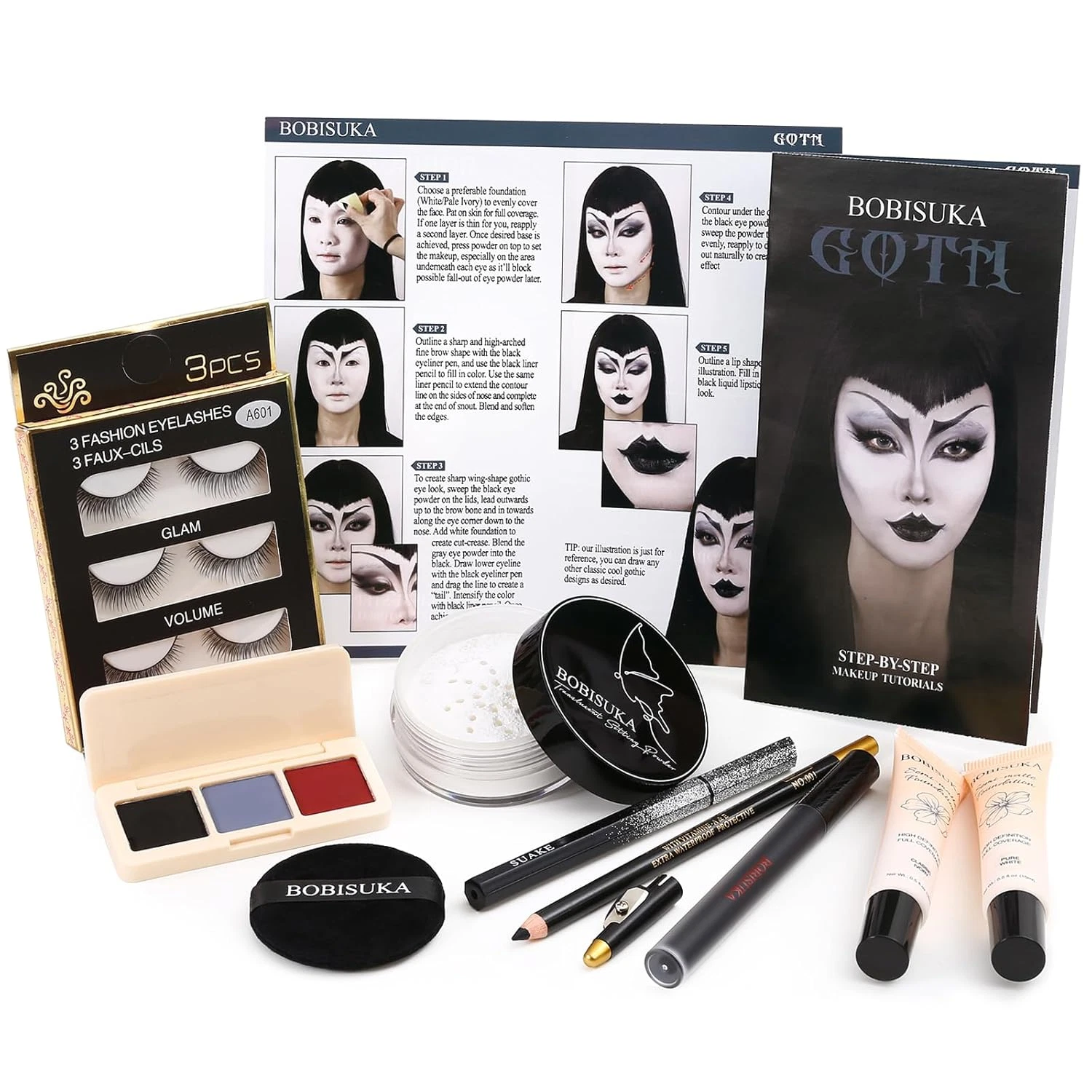 Halloween Goth Makeup, Complete Goth Make up Set with White Foundation, Black Li
Opens in a new wind