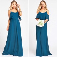 Show Me Your MuMu Caitlin Ruffle Maxi Dress Deep Jade Chiffon Bridesmaid XXS