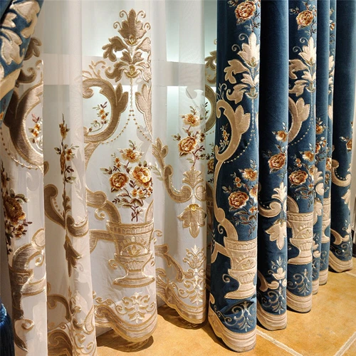 Luxury Floral Embroidered Velvet Curtain European Curtain Panel Drape 1 Panel - Picture 24 of 39