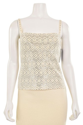 *SPARKLY!* St. John Evening Ivory/Silver Crystal Santana Knit Top & Skirt Suit 2 - Picture 4 of 10