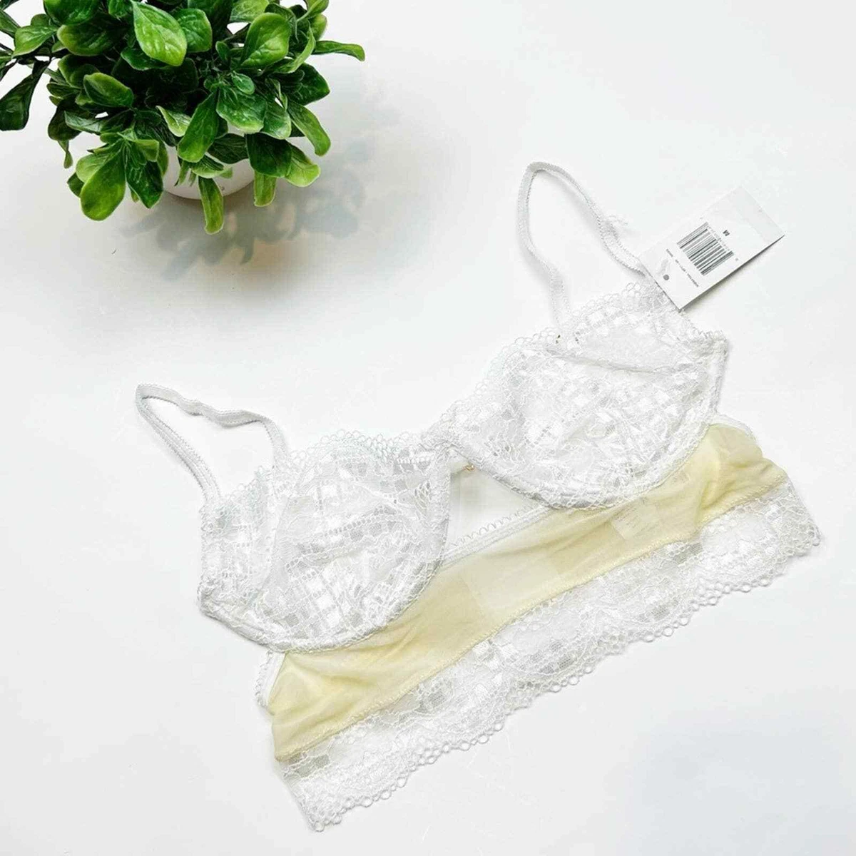 For Love & Lemons White Lace Longline Bralette Size Medium