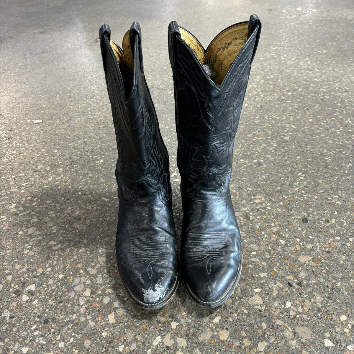Bottes Cowboy Western Tony Lama 2993, Cuir Noir Brodé, Homme 11,5 D, Semelle Vibram