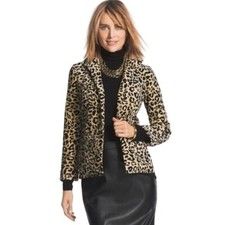 Chicos Leopard Print Blazer Jacket Tan Black Size 1