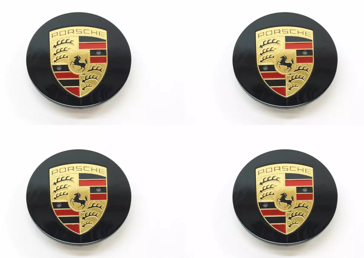 Wheel center caps with colored porsche crest deals