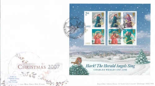 Christmas minisheet GB FDC Wesley Road Birmingham 2007 (108295)