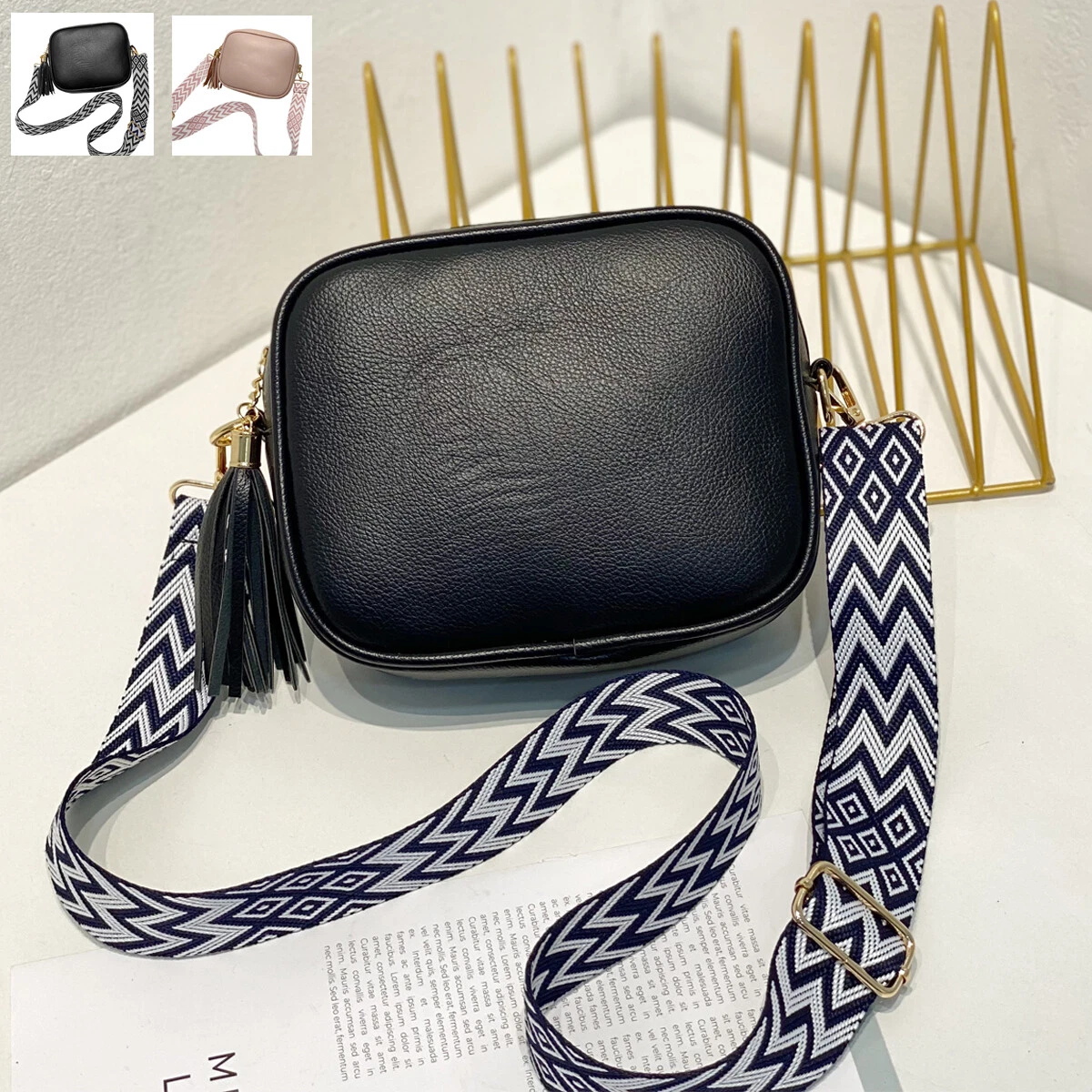 Black Crossbody Bag With Wide Strap